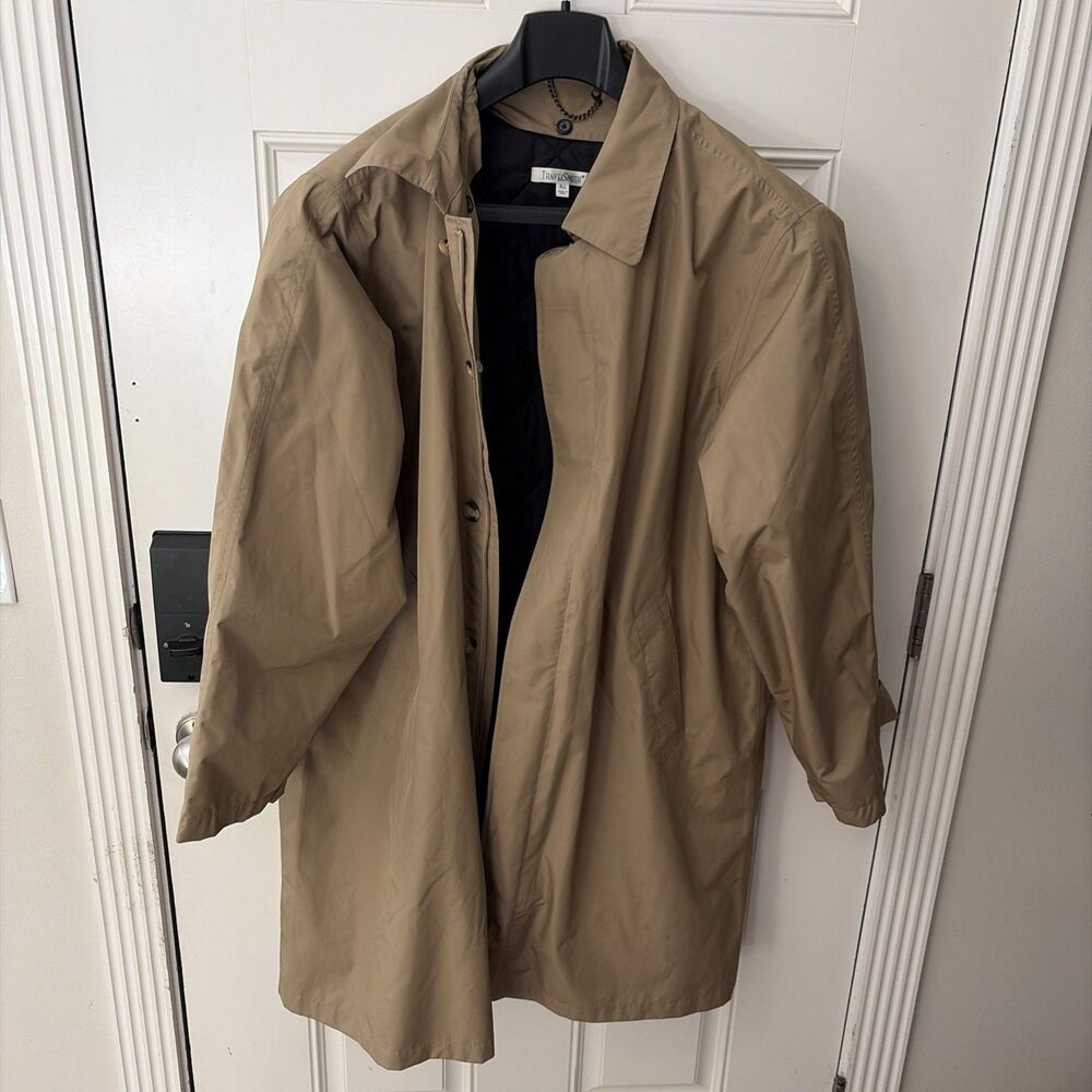 Men's TravelSmith Trench Coat W/ Liner Thermolite Khaki Pockets Size XXL